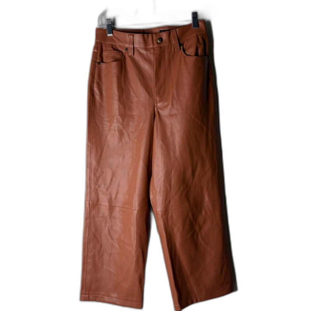 BlankNYC The Baxter brown faux leather wide leg crop pants size 27